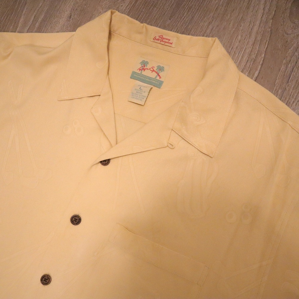 Reyn Spooner Mens Silk Hawaiian Shirt Golf Motif Short Sleeve Button Down L